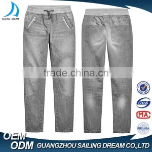 Wholesale Cotton Light Gery Zipper Decoration Jeans Trousers for Children thumbnail-2