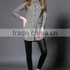 2017 New Design Simple Lattice Blouse OEM Service Guangzhou Cheap Wholesale thumbnail-2