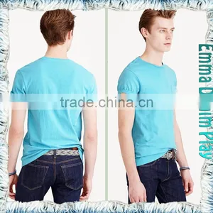 2017 Blue Single Chest Pocket O Neck T Shirts for Men thumbnail-3