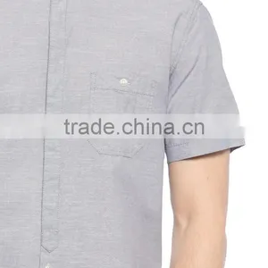Grey Solid Color Super Skinny Short Sleeve Men Shirt thumbnail-4