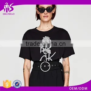 Guangzhou Shandao Factory OEM Customized 160g 100% Cotton Logo Printed Short Sleeve O-Neck T Shirt Design For Ladies thumbnail-1