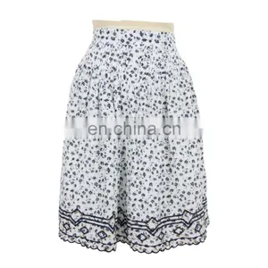 Floral Print Cotton Embroidery Pleated Skirt Old Women Skirt Guangzhou Clothing thumbnail-1