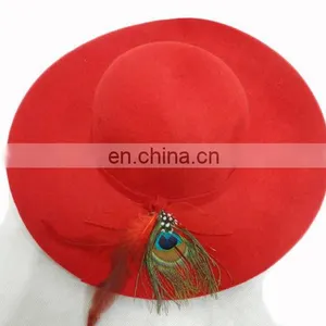 Fashion Ladies Red Wool Felt Wide Brim Hat, Red Wool Felt Floppy Hat thumbnail-1