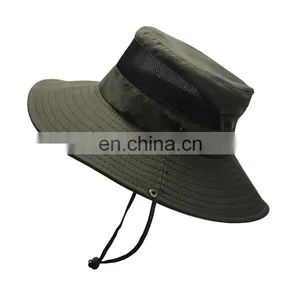 Summer Cotton Cap Wholesale Fishing Boonie Brim Sun Cheap Foldable Sun Custom Bucket Hat Safari Hat With Strings thumbnail-4
