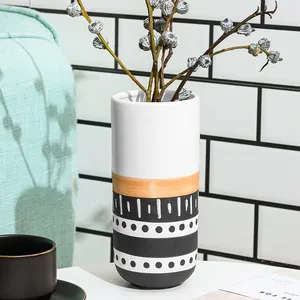 Black And White Stripe Fashion Colored Drawing Ceramic Flower Vase For Restaurant Dining Table thumbnail-2