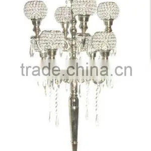 Wedding Candelabra, 9 Crystal Ball Candelabra With Hanging Crystals In Chrome Finish thumbnail-1