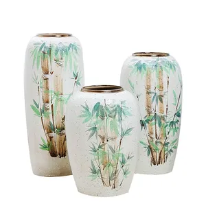 Color Paint Bamboo Hand Made Large White Ceramic Flower Vase For Living Room Decor Art thumbnail-5