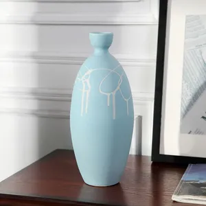 Creative Classical Hand Made Blue Jingdezhen Ceramic Plant Vase Suit For Bedroom Decor thumbnail-4