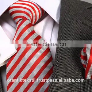 Red Stripe, Necktie Set, Pocket Square and Cufflink Set Neck Tie, Corbata, Gravate, Krawatte, Cravatta, Fashion Tie thumbnail-1