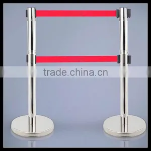 Silver Stainless Steels Double Belt Barriers- 2 Webbings Barriers- Metal Poles thumbnail-4