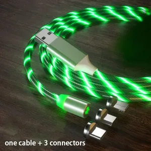 1m Led Flowing Light Usb 3 in 1 Fast Micro Type C Magnet Charger Magnetic Charging Cable For Iphone thumbnail-1