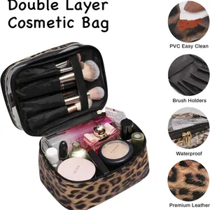 Double-Layer Cosmetic Bag Makeup Bag Travel Makeup Bag Makeup Bags For Lady(Leopard) thumbnail-2