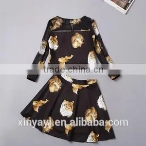 OEM Autumn Winter Female Europe and the United States Style With Printed Skirt Leisure Dress Made in China thumbnail-2