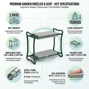 Portable Folding Heavy Duty Steel Frame EVA Foam Cushion Convertible Kneeling Seat Stool With Tool Bag Garden Bench Kneeler thumbnail-2