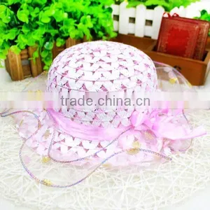 Factory Price Lace Cheap Sun Visor Hat for Kids Children Sun Visor Hat With Bowknot Shading Straw Hat 6colors thumbnail-2