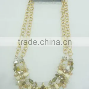FACHION GLASS BEADED METAL CHAIN NECKLACE EARRING SET thumbnail-1