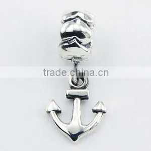 Sterling Silver Anchor Charm On Corrugated Cube Bead thumbnail-1