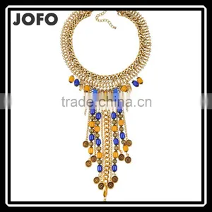 2016 High Quality Bohemian Vintage Necklace Antique Silver Turquoise Jewelry Long Tassel Necklace thumbnail-1