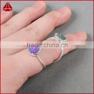 Druzy Wrapped Authintic Stone Full Finger Ring in Sterling Silver Gems Ring thumbnail-2