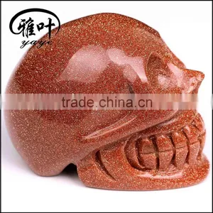 Wholesale 2inch Gold Sand Stone Handcrafts Skull Carving thumbnail-2