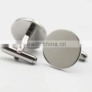316L Stainless Steel Shiny Plain Silver Round Cufflinks for Men thumbnail-4