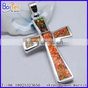 Custom Created Green Opal Large Sterling Silver Cross Pendant Wholesale thumbnail-6