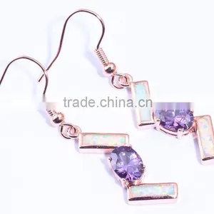 Fancy Design 925 Sterling Silver Square Fire Opal Pink Diamond Dangle Earrings thumbnail-3