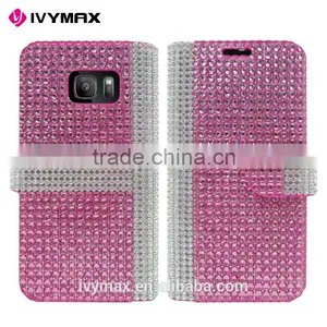 IVYMAX Premium Luxury Lady Style Bling Diamond Magnetic Crystal Leather Book Cover for Samsung Galaxy s7 Wallet Case thumbnail-1