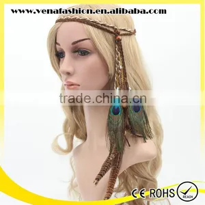 Peacock Feathers Peruvian Curly Braiding Braid Hair Band thumbnail-1