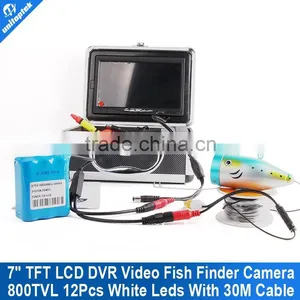 30M(100FT) 1000TVL 12 White Light 7" TFT Color LCD Underwater Fishing Camera Fish Finder Video Camera 30m Cable DVR Recorder thumbnail-1