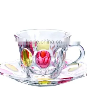 Color Painted Glass Coffee Tea Cups and Saucers thumbnail-2