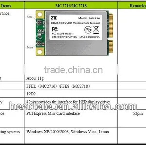 Zte 3g Evdo Module Modem Mc2716 EVDO Rev.A 800MHz, 1900MHz Band and Half-Size Mini PCI Standard Interface thumbnail-1