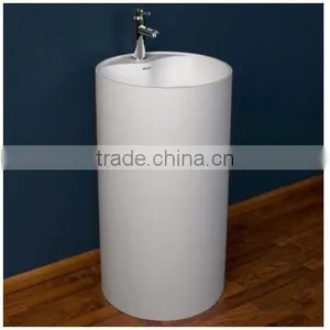 Wholesales Marble Wash Basin Price Free Standing Solid Surface Pedestal Wash Basin thumbnail-3