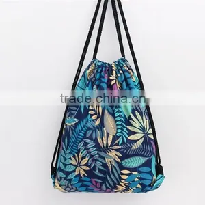 Foliage Pattern Blue Canvas Backpack thumbnail-4