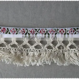 5.7cm Fringed Cotton Jacquard Webbing, Jacquard Tape With Cotton Tassel Wholesale thumbnail-6