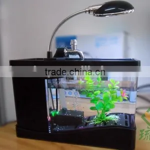 Mini USB Fish Tank With Multi-functions LED Light & Pen Container & Perpetual Calender USB Desk Aquariums With Lamp thumbnail-2
