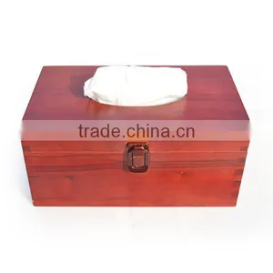 Natural Redwood Napkin Tissue Box Holder, Wholesale Retro Bronze Buckle Packaging Box thumbnail-1