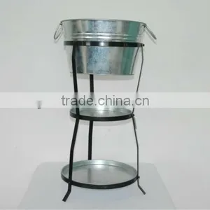 Metal Enamelware Ice Tray Bucket With Iron Shelf Cooler Whit Holders thumbnail-1