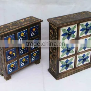Mango Wood Ceramic Drawers Chest,6 Drawers Chest thumbnail-1