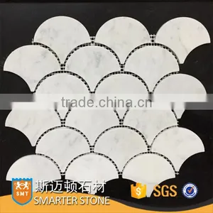 Bianco Carrara White Fish Scale Tile Fan Shape Super White Marble Mosaic thumbnail-1