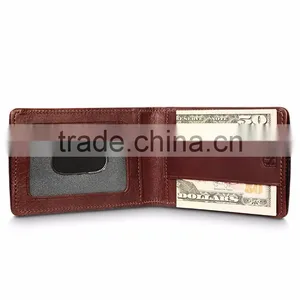 Pull Tab Card Holder Ultra Slim Bifold Leather Wallet thumbnail-1