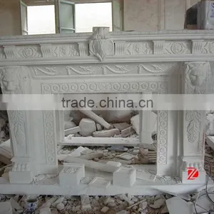 White Lion Head Indoor Stone Fireplace Mantel With Claw Feet thumbnail-1