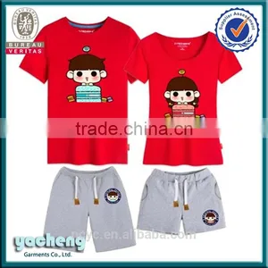 China OEM Couple Printing Tshirt With Pants Lovers Suits Summer Bulk Cotton Printing Short Suits thumbnail-1