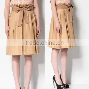 OEM/ODM Clothing Direct Manufacturer Custom-made Your Own Design Latest Design Waist Strap Khaki Lady Pleated Long Skirt thumbnail-3