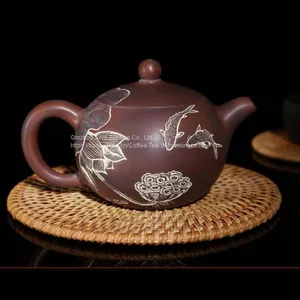 Nixing Pottery Fishes Play With Lotuses Teapot Family Use Tea Pot Chinese Pure Handmade Ceramic Teapot thumbnail-1
