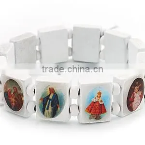 Stretch White Wooden Saints Bracelet Jesus Bracelet thumbnail-1
