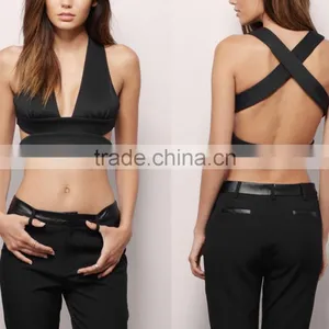 M726 D.Y Fashion 2016 Ladies Women Black Wholesale Back Cross Bikini Crop Tops thumbnail-1