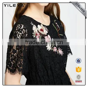 Women Casual Crochet Black Elegant Floral and Lace Dress Designs,ladies New Model Dress & Ladies Fashion Lace Patchwork Dresses thumbnail-3