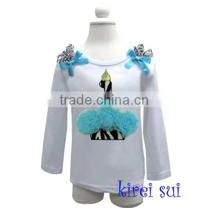 Kids Blue Rosettes 1st Birthday Zebra Cupcake White Long Sleeves Top 1-7Y thumbnail-1