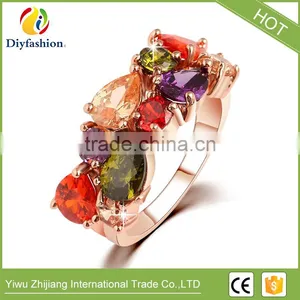 High Quality New Design Alloy Rose Gold Geometric Zircon Ring Wedding Colorful Crystal Rings Jewelry For Women thumbnail-1